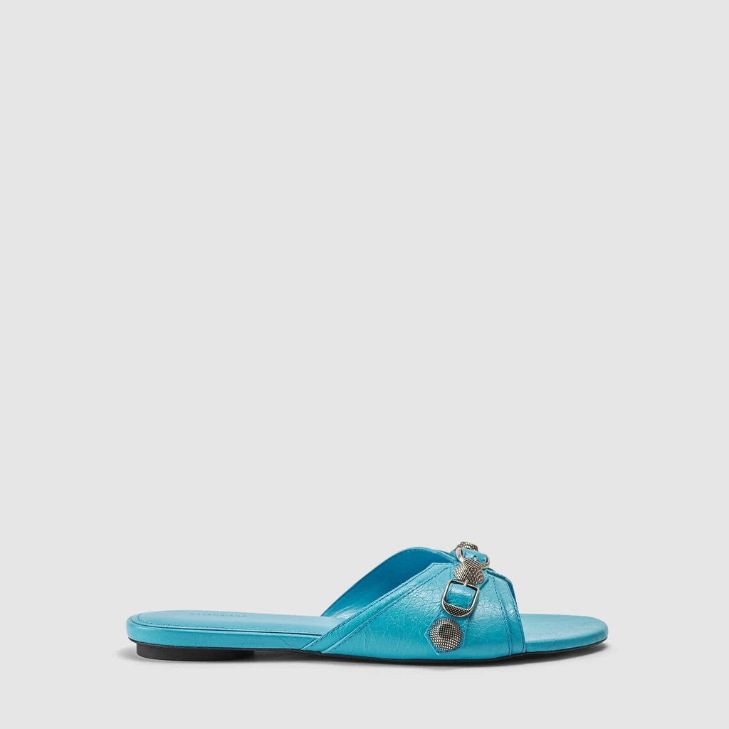Shoes - Balenciaga Women's Cagole Flat Blue Slides