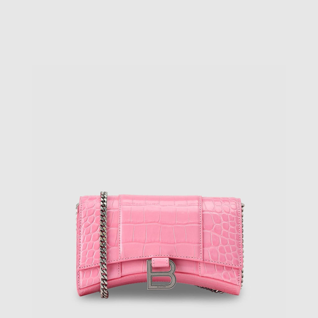 ACCESSORIES - Balenciaga Women's Hourglass Pink Wallet On Chain