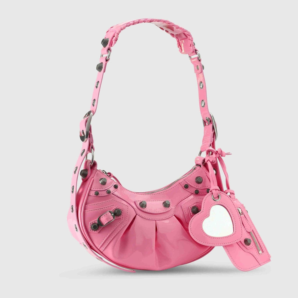 Balenciaga Le Cagole Shoulder Bag XS Pink Patent in  Polyurethane/Polyester/Cotton with Silver-tone - US