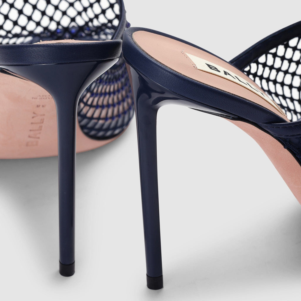 Shoes - Bally Women's Crystal Fishnet Mesh Blue Mules