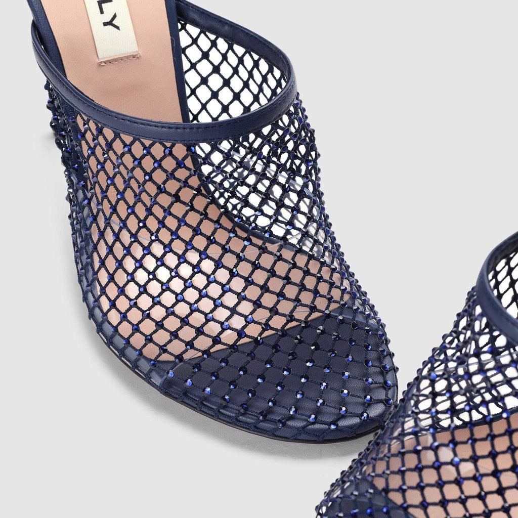 Shoes - Bally Women's Crystal Fishnet Mesh Blue Mules