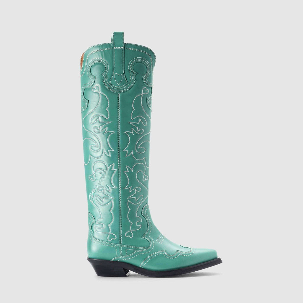 SHOES - Ganni Women's Western Knee High Green Boots