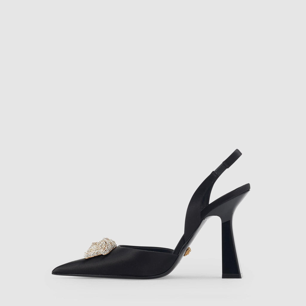 Shoes - Versace Women's Crystal LA Medusa Slingback Black Heels