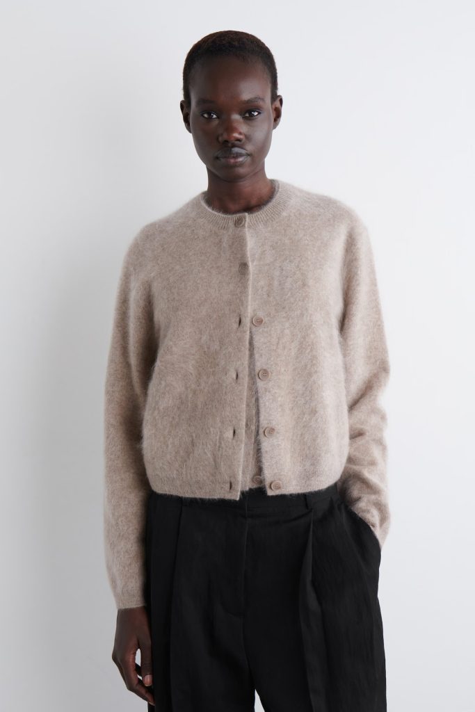 BRUSHED-CASHMERE CREW-NECK CARDIGAN - BEIGE | COS GB