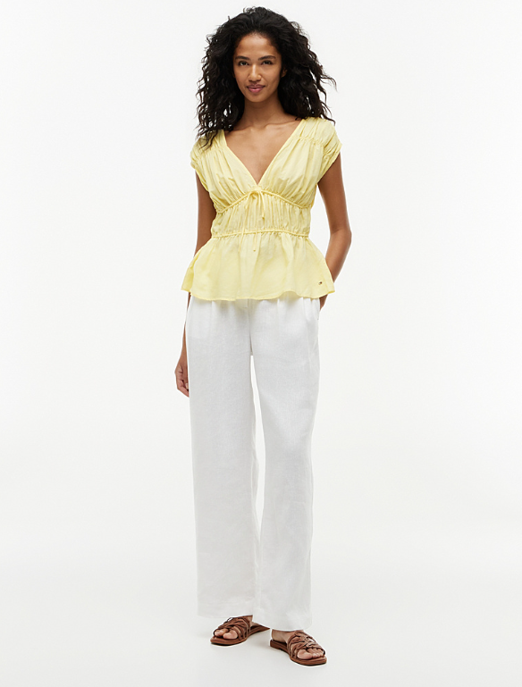 Regular Fit Sleeveless Smock Blouse With Linen | Yellow | Tommy Hilfiger