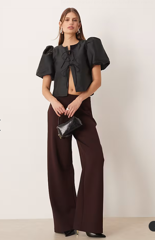 Vila tie front volume sleeve blouse in black | ASOS