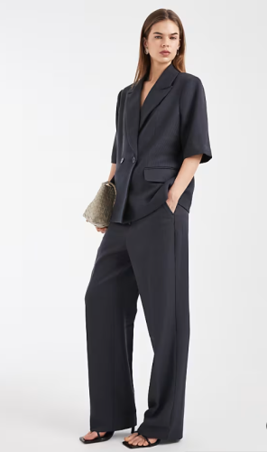 Vero Moda mid rise wide leg trouser co-ord in dark grey melange