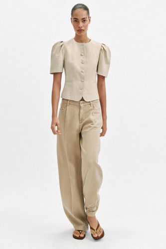 Zara PUFF SLEEVE SHORT SLEEVE BLAZER - Light beige